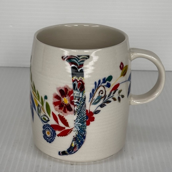 Starla M Halfmann Other - Starla Halfmann Anthropologie Floral Letter ‘J’ Mug Coffee Initial Monogram
